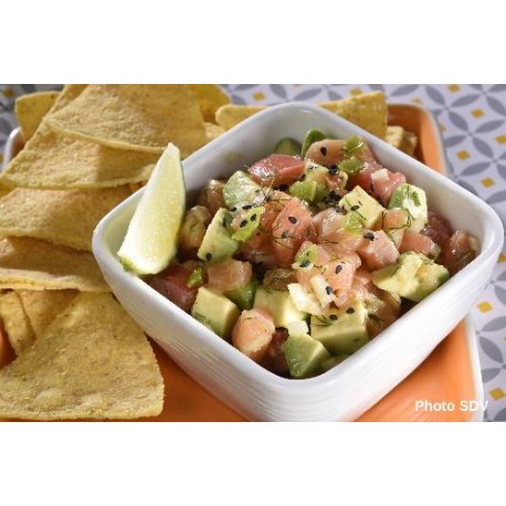  Duo tartare saumon, avocat, nachos 