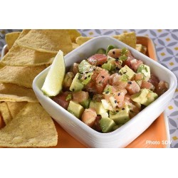  Duo tartare saumon, avocat, nachos 